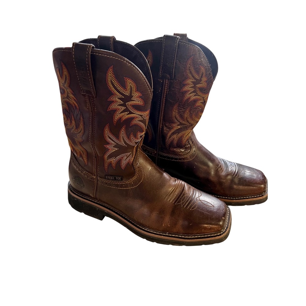 Justin WK4682 Mens Brown Leather Steel Toe Western Work Boots Size 10.5